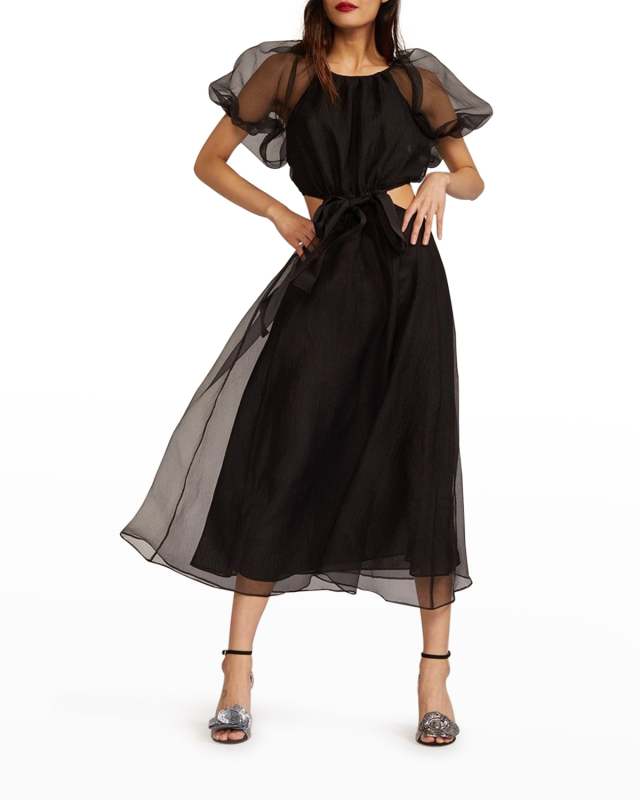 Clara Puff-Sleeve Organza Dress
